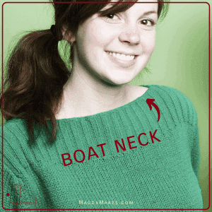 woman wearing a boat neck sweater